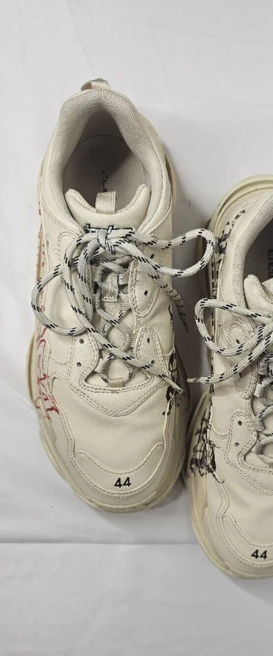Balenciaga Triple S Graffiti Sneakers Beige Cream Men’s 44 US 11 DIY Logo Art